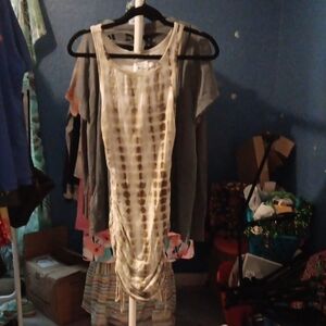 Princess Polly Cream & Gold Tie-Dye Tank Dress Sz 4
